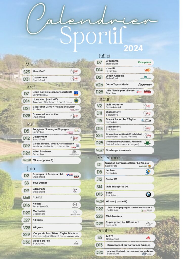 calendrier golf vezac 2024